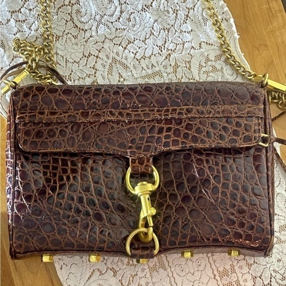 REBECCA MINKOFF Brown Croc MAC Embossed Chain Bag 💎EUC💎 MSRP $298 - Picture 8 of 14